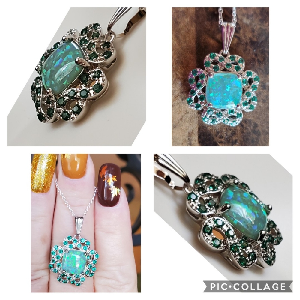 Genuine Blue Australian Fire Opal Pendant Necklace - Picture 2 of 5